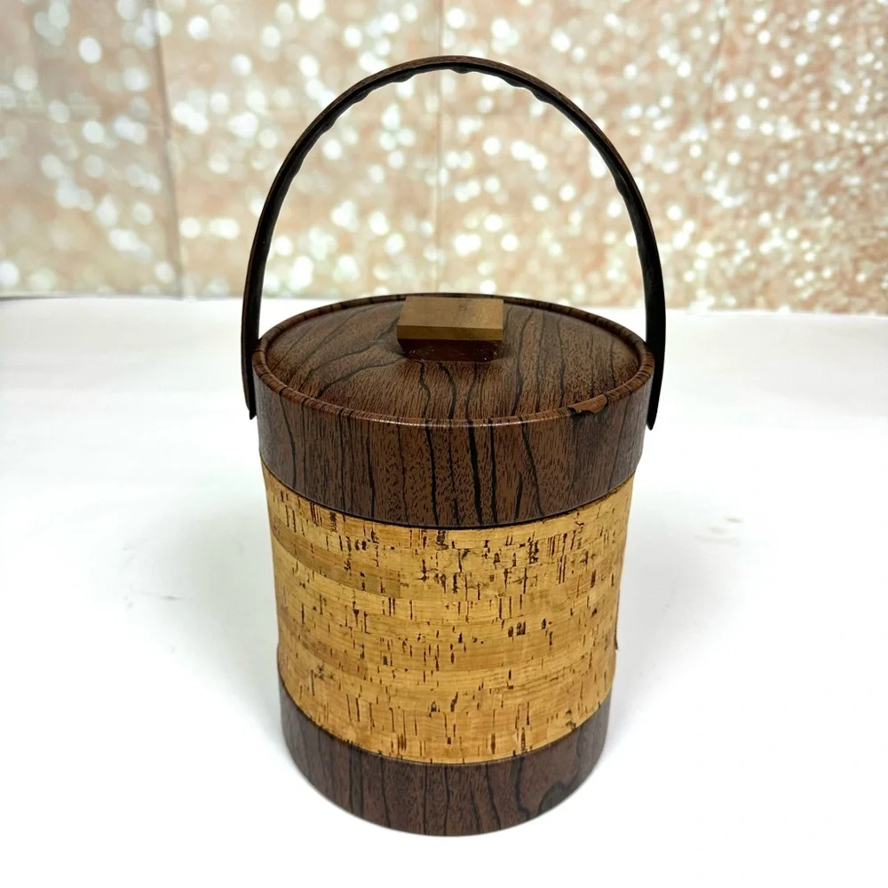 MCM 1970's Vintage Bar Ice Bucket Cork / Vinyl Brown